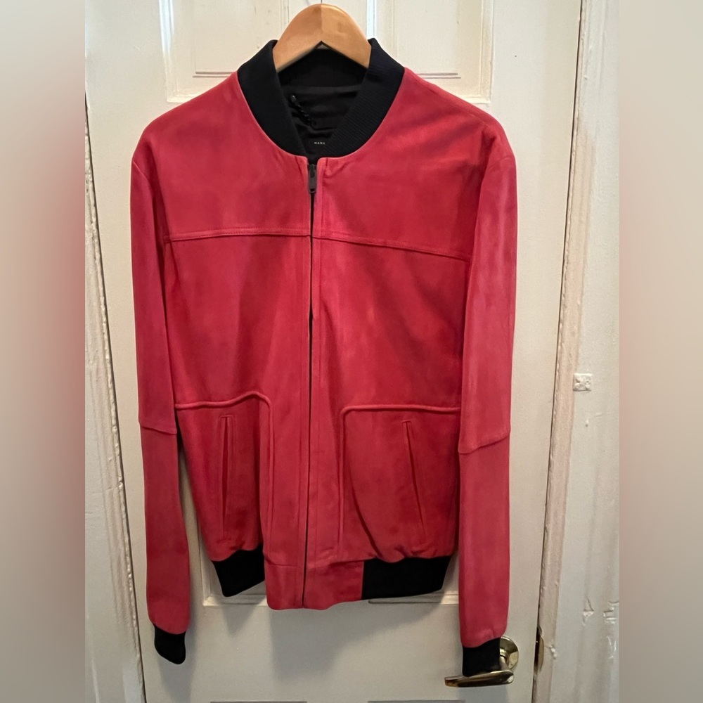 Men’s suede red bomber jacket